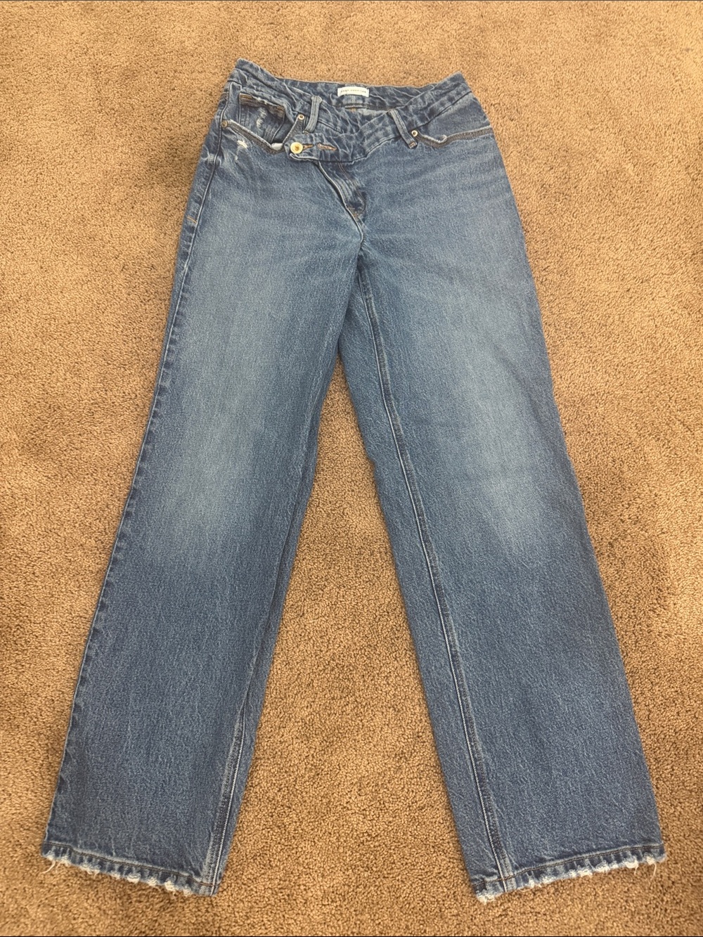 Good American Crossover Straight-Leg Jeans - Blue Wash